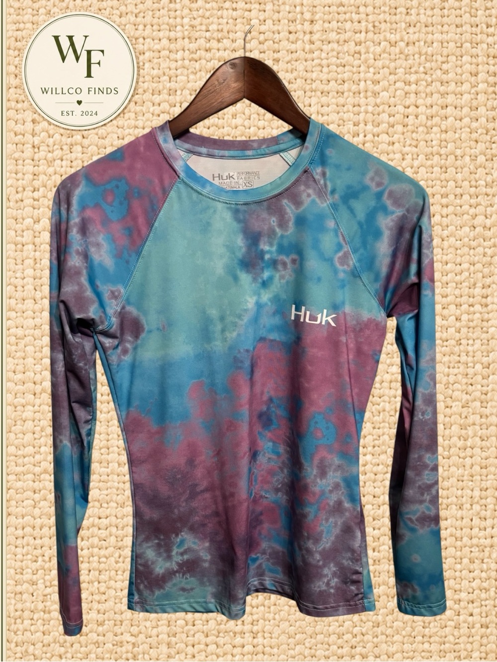 HUK Women’sPerformance Long Sleeve Fishing Shirt XS Tie Dye Stretch Athletic Top